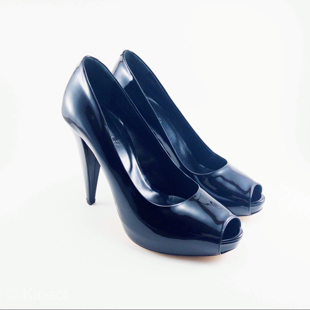 * SALE * Bally Peep-Toe Black Patent Leather Heels